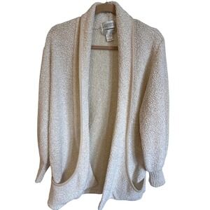 Sideffects Vintage Cream Open Front Shawl Collar‎ Cardigan Sweater Womens Large